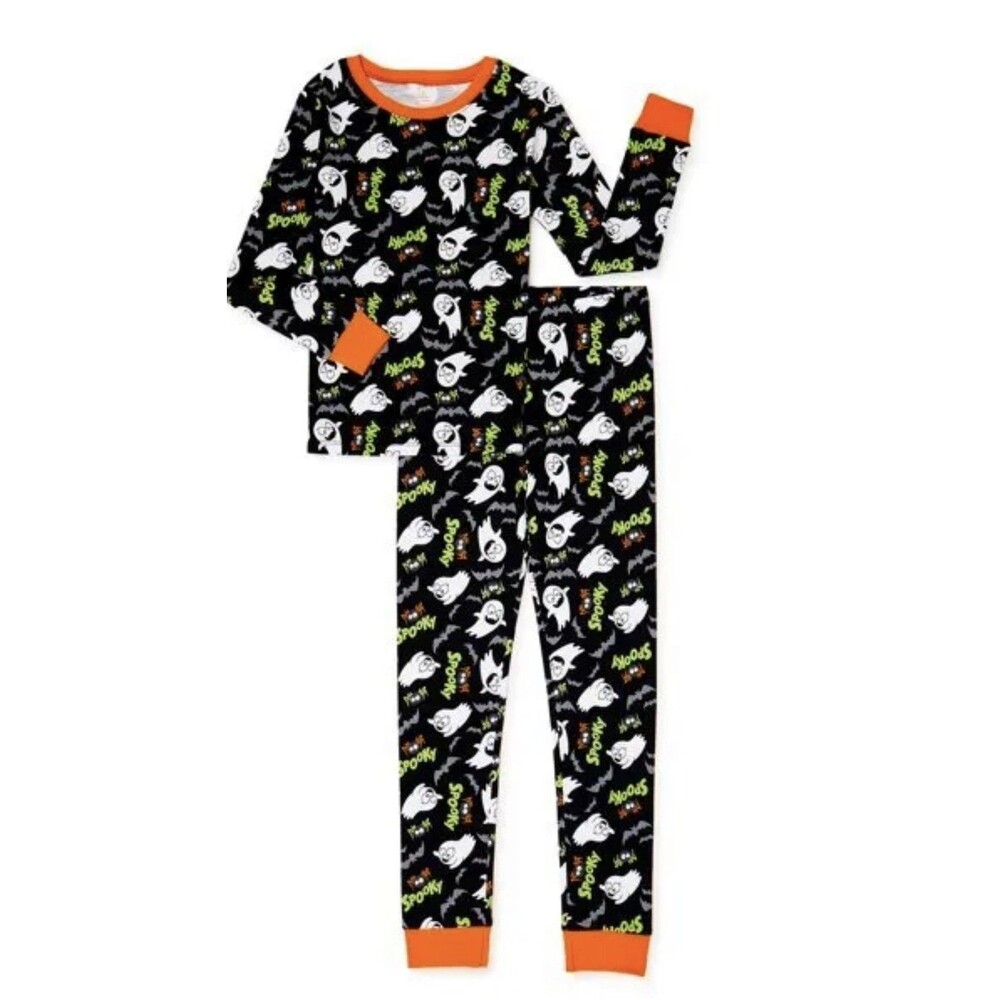 Boys Hallowee2 Piece Pajama Set  - Black SPOOKY Ghosts, Bats - Size 6